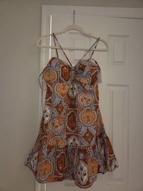 Mini Sundress with Orange Floral Medallion Print